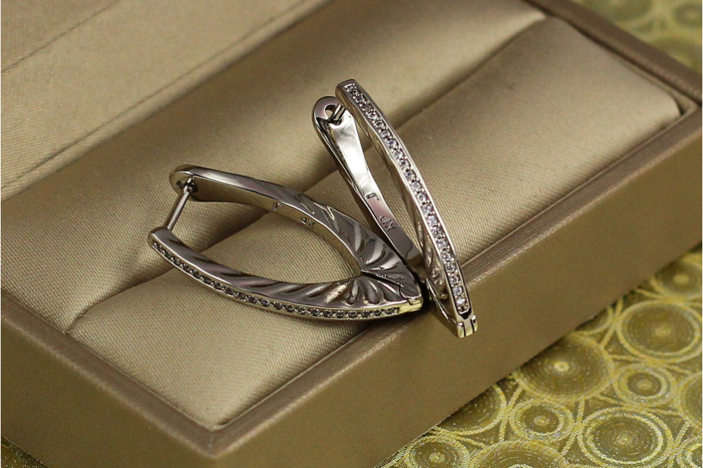 Серьги Xuping Jewelry  дорожки сбоку ребристые 2,6 см серебристые