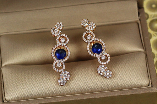Серьги Xuping Jewelry Пузырьки с синим камнем 3 см золотистые