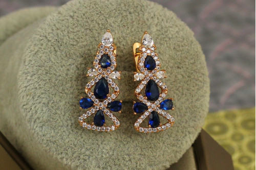 Сережки Xuping Jewelry Ялиночка з синіми 2,7 см золотисті