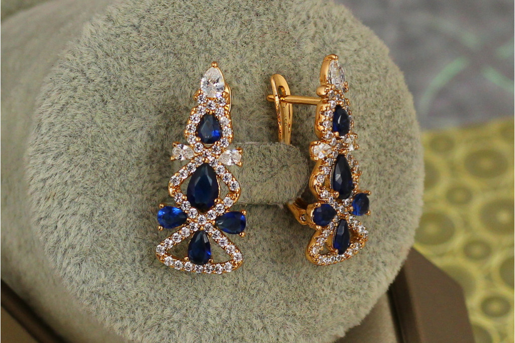 Сережки Xuping Jewelry Ялиночка з синіми 2,7 см золотисті