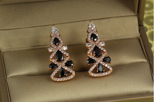 Сережки Xuping Jewelry Ялиночка з чорними 2,7 см золотисті