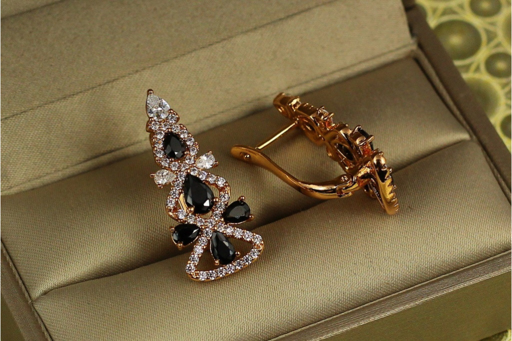 Сережки Xuping Jewelry Ялиночка з чорними 2,7 см золотисті