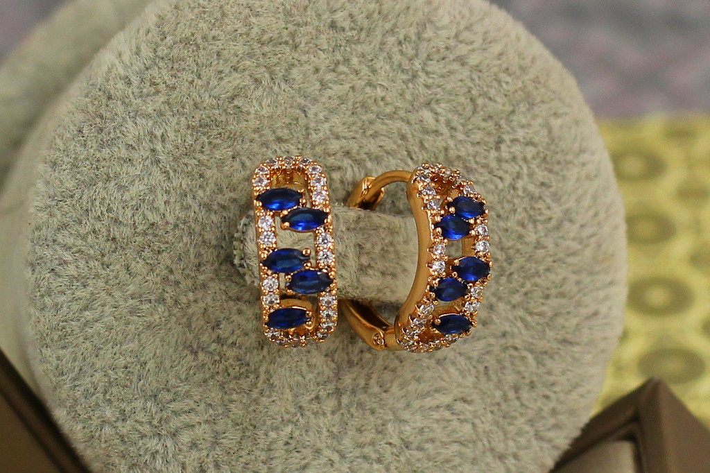Серьги  Xuping Jewelry пять маркизов с синими камнями 1,5 см золотистые