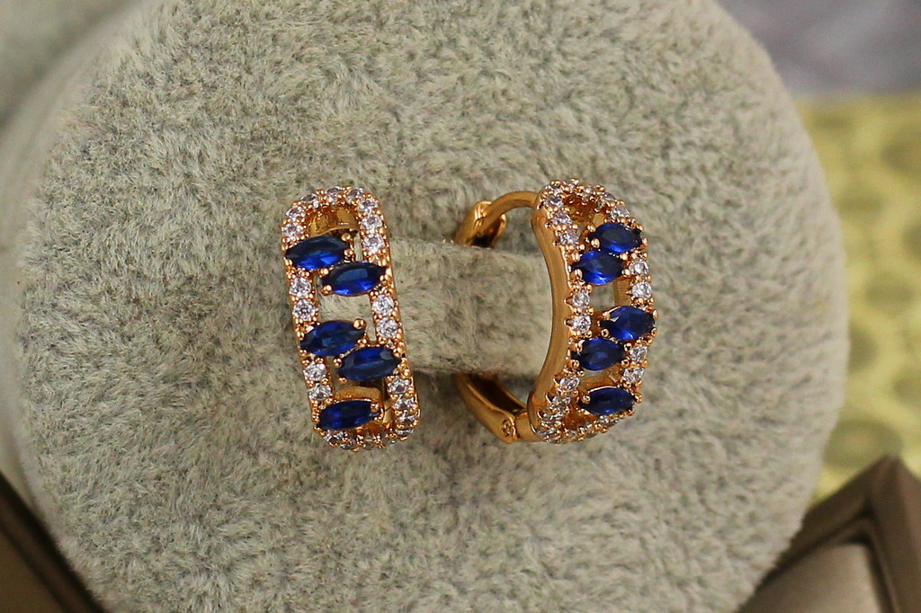 Серьги  Xuping Jewelry пять маркизов с синими камнями 1,5 см золотистые