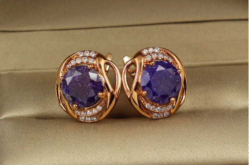 Сережки Xuping Jewelry кутюр"є із фіолетовими каменями 1,8 см золотисті