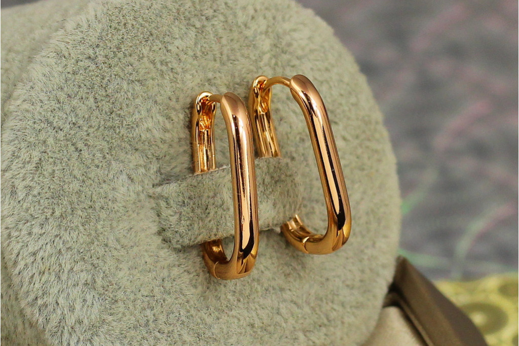 Сережки Xuping Jewelry тонкий овал 2.1 см золотисті