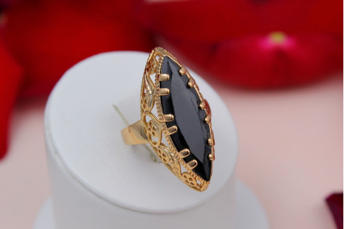 Кольцо Xuping Jewelry  Маркиз с черным камнем  р 20 золотистое