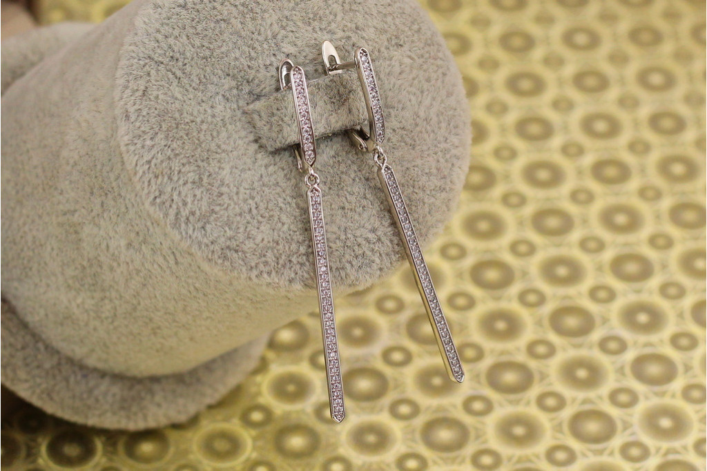 Сережки підвіски Xuping Jewelry Тонка паличка 5 см сріблясті