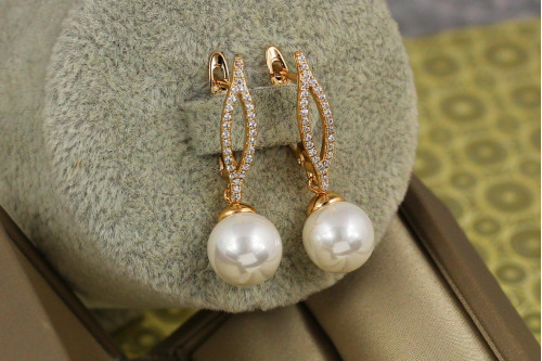Сережки підвіски Xuping Jewelry з перлами Кассіопея 3,3 см золотисті