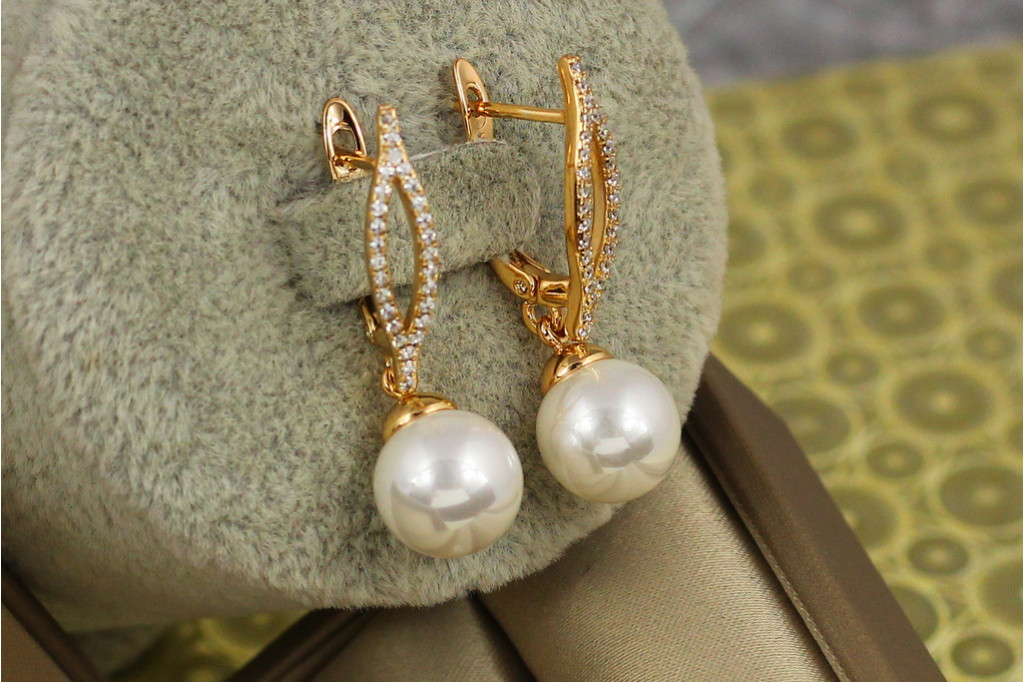 Сережки підвіски Xuping Jewelry з перлами Кассіопея 3,3 см золотисті