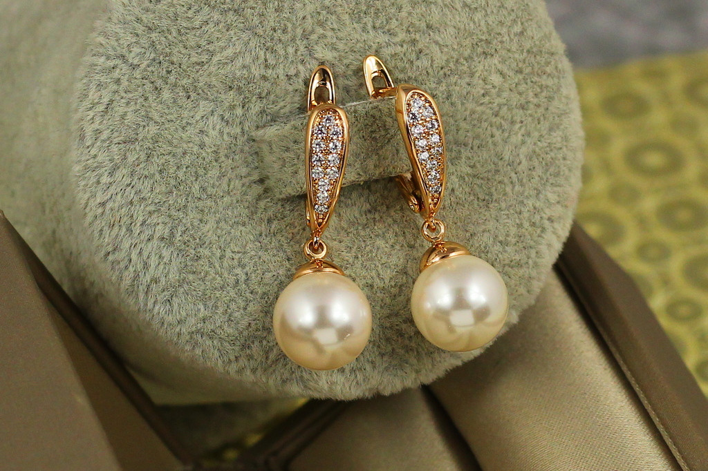 Сережки підвіски Xuping Jewelry з перлами Андромеда 3 см золотисті