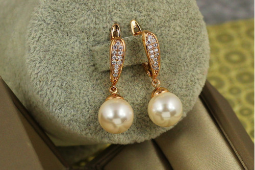 Сережки підвіски Xuping Jewelry з перлами Андромеда 3 см золотисті