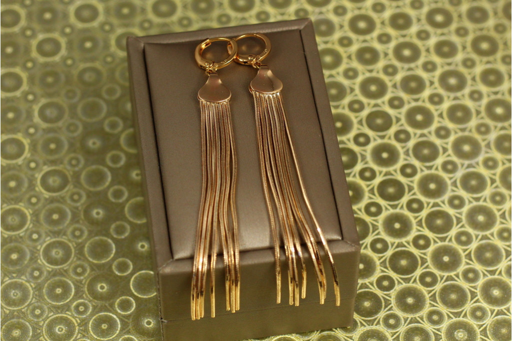 Сережки Xuping Jewelry підвіски позначки Сім блискучих променів 8,5 см золотисті