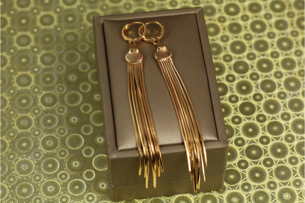 Сережки Xuping Jewelry підвіски позначки Сім блискучих тонких променів 9 см золотисті