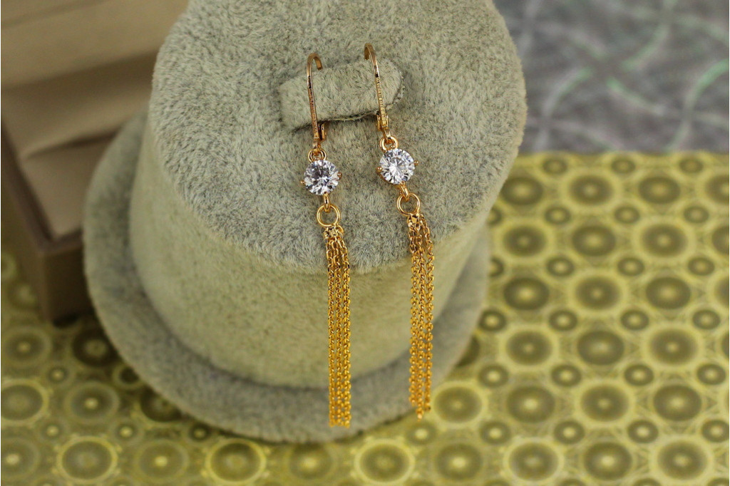 Серьги Xuping Jewelry подвески якорные метелки с камнем 6,5 см золотистые