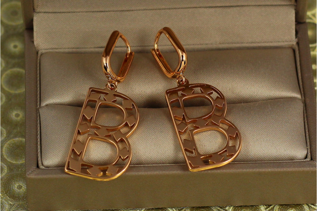 Сережки підвіски Xuping Jewelry літера В з ромбічним візерунком 4 см золотисті