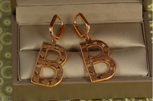 Сережки підвіски Xuping Jewelry літера В з ромбічним візерунком 4 см золотисті