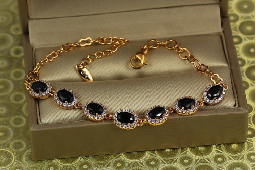 Браслет Xuping Jewelry малинки на ланцюжку із чорними каменями 17 см 7 мм золотистий
