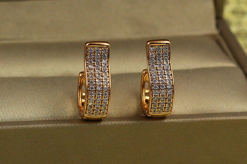 Сережки Xuping Jewelry гривка три дорожки 1,5 см золотисті