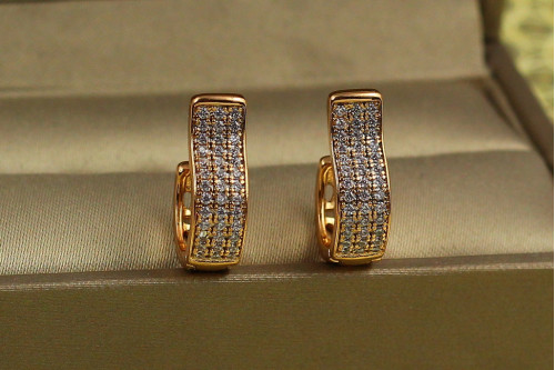 Сережки Xuping Jewelry гривка три дорожки 1,5 см золотисті