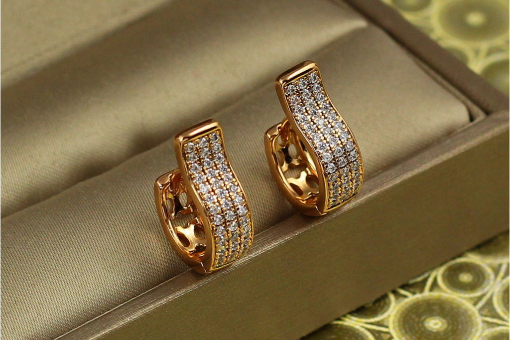 Сережки Xuping Jewelry гривка три дорожки 1,5 см золотисті