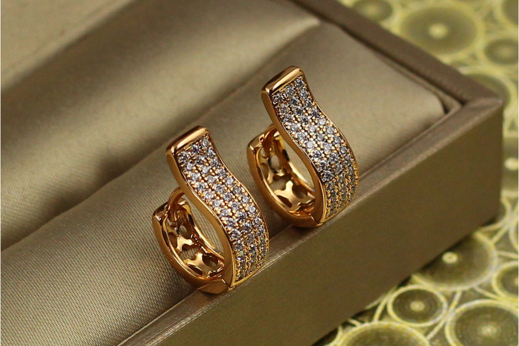 Сережки Xuping Jewelry гривка три дорожки 1,5 см золотисті