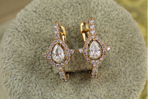 Сережки Xuping Jewelry Капелька в ободке з шипами 2 см золотисті