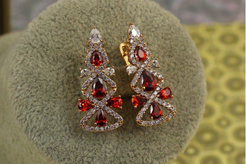 Сережки Xuping Jewelry Ялиночка з червоними каменями 2,7 см золотисті