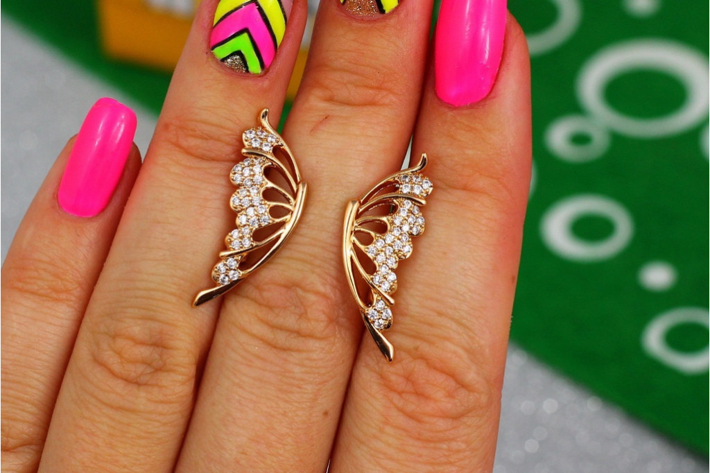 Сережки Xuping Jewelry крила метелика з каменями 2,6 см золотисті