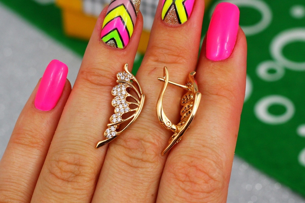 Сережки Xuping Jewelry крила метелика з каменями 2,6 см золотисті