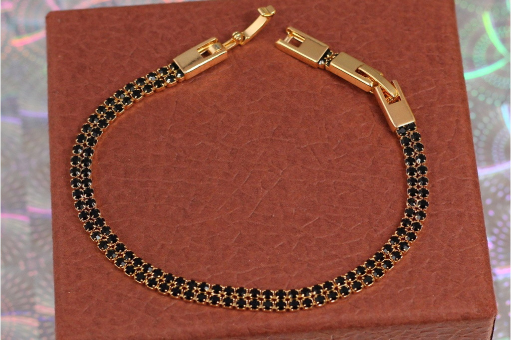 Браслет Xuping Jewelry дві доріжки із чорних фіанітів 17 см 4 мм золотистий