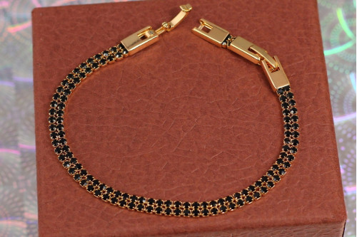Браслет Xuping Jewelry дві доріжки із чорних фіанітів 17 см 4 мм золотистий