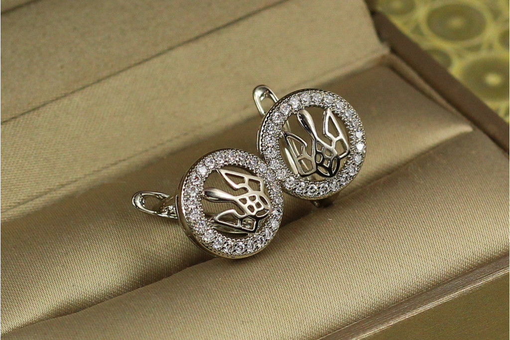 Серьги  Xuping Jewelry герб Слава Украине 1.3 см серебристые