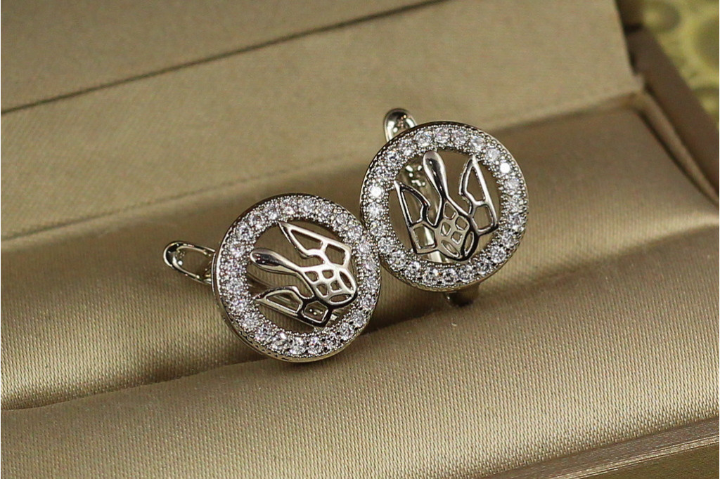 Серьги  Xuping Jewelry герб Слава Украине 1.3 см серебристые