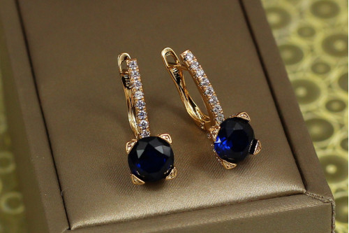 Сережки Xuping Jewelry світло у вікні з синім каменем 2,2 см золотисті