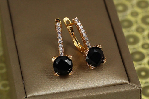 Сережки Xuping Jewelry світло у вікні з чорним каменем 2,2 см золотисті