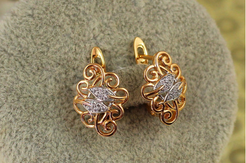 Сережки Xuping Jewelry два листочки в завитках з родієм 1,6 см золотисті