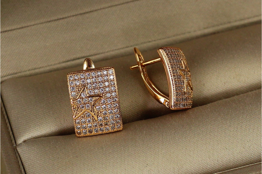 Сережки Xuping Jewelry прямокутник із зіркою 1,4 см золотисті