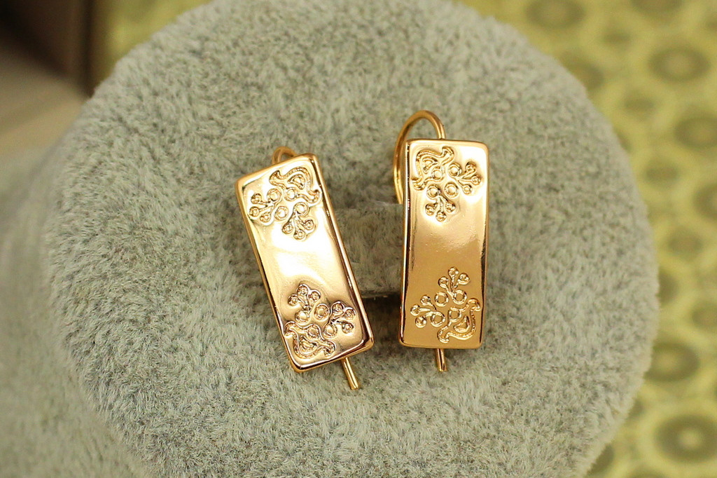 Сережки Xuping Jewelry пластина з розписом 1,7 см золотисті
