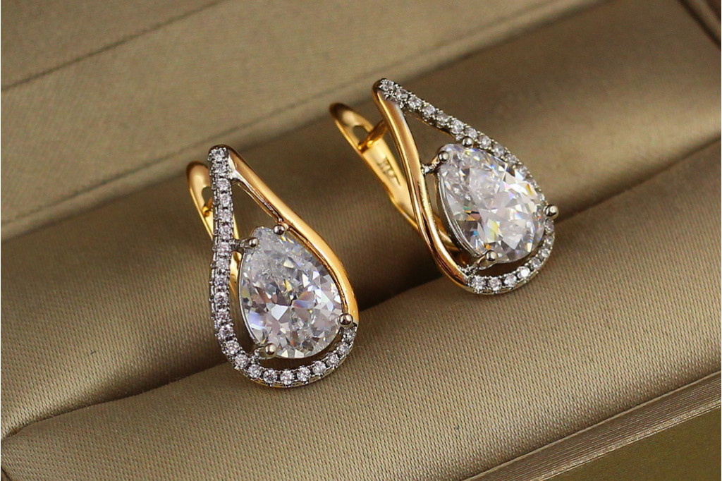 Сережки Xuping Jewelry Капля з родієм 1,8 см золотисті
