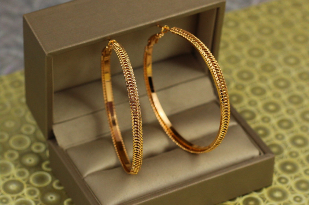 Сережки кільця Хuping Jewelry Бриз 5 см золотисті