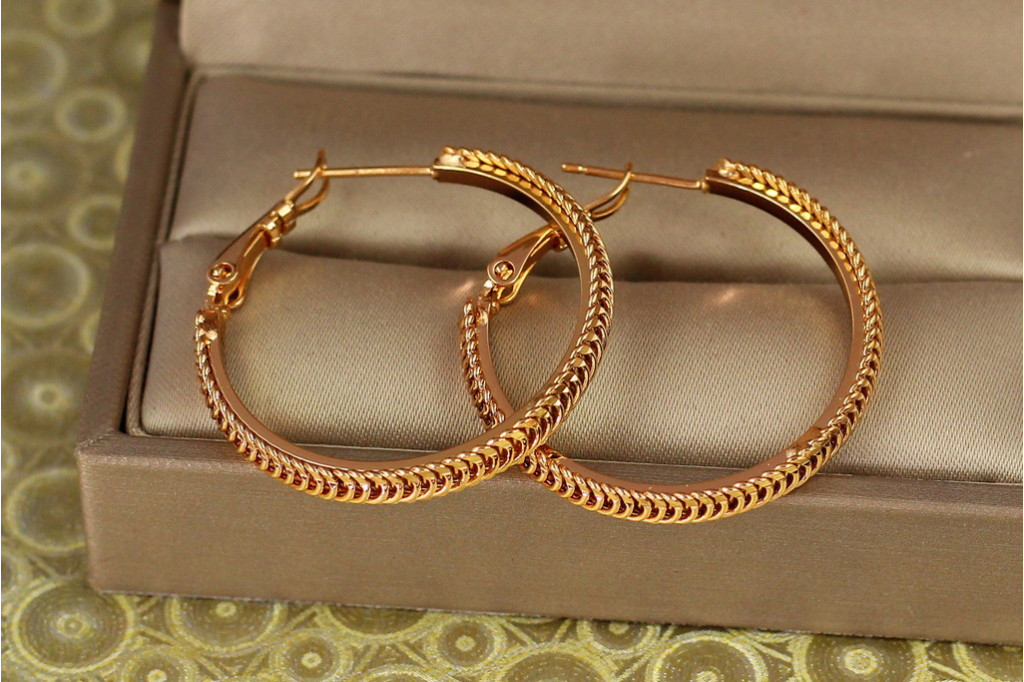 Сережки кільця Хuping Jewelry Бриз 4 см золотисті
