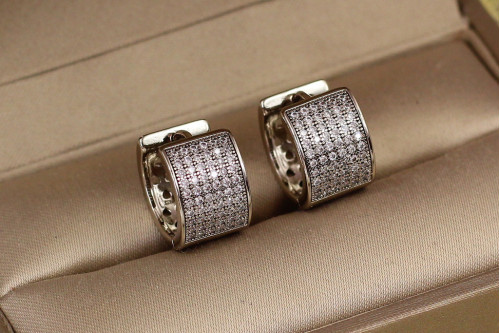 Сережки Xuping Jewelry широкі кільця з камінням 1.2 см сріблясті