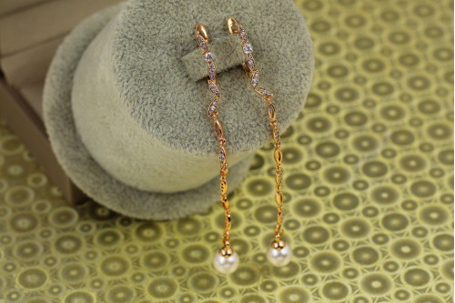 Сережки підвіски Xuping Jewelry Фея з перлами 8 см золотисті