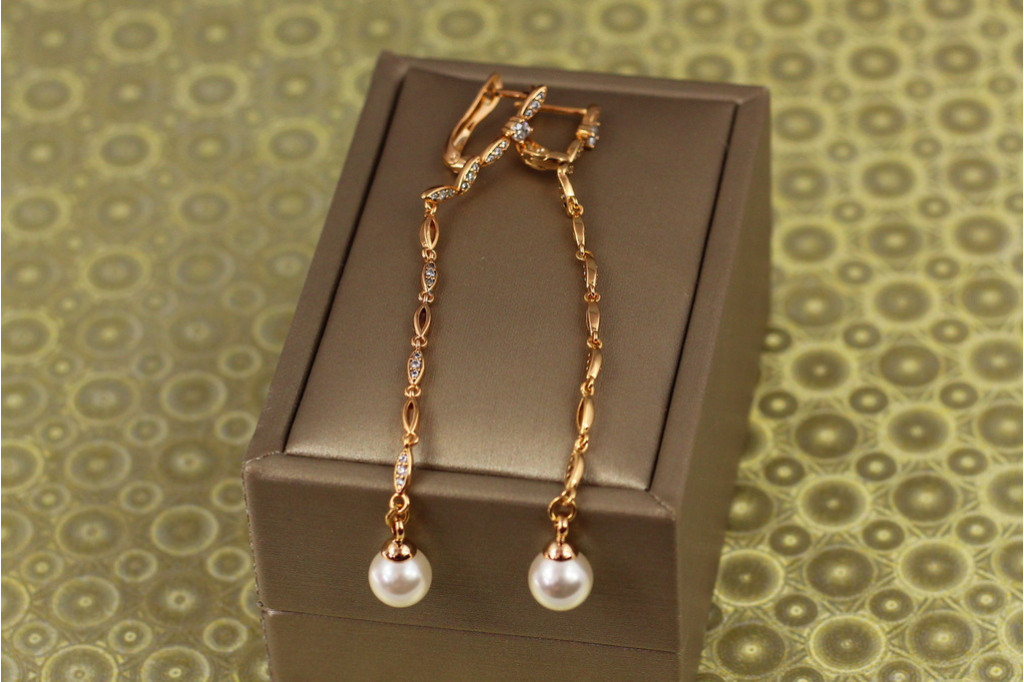Сережки підвіски Xuping Jewelry Фея з перлами 8 см золотисті