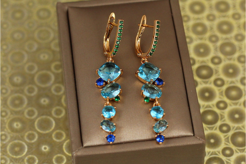 Сережки підвіски Xuping Jewelry гроно винограду с блакитними каменями 5,4 см золотисті