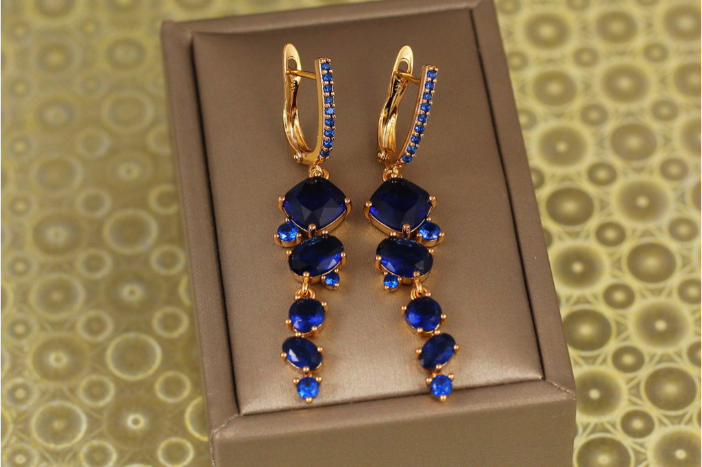 Сережки підвіски Xuping Jewelry гроно винограду з синіми каменями 5,4 см золотисті
