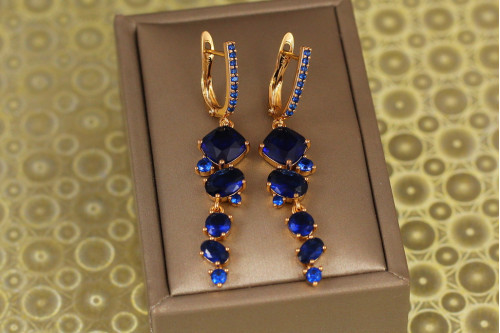 Сережки підвіски Xuping Jewelry гроно винограду з синіми каменями 5,4 см золотисті