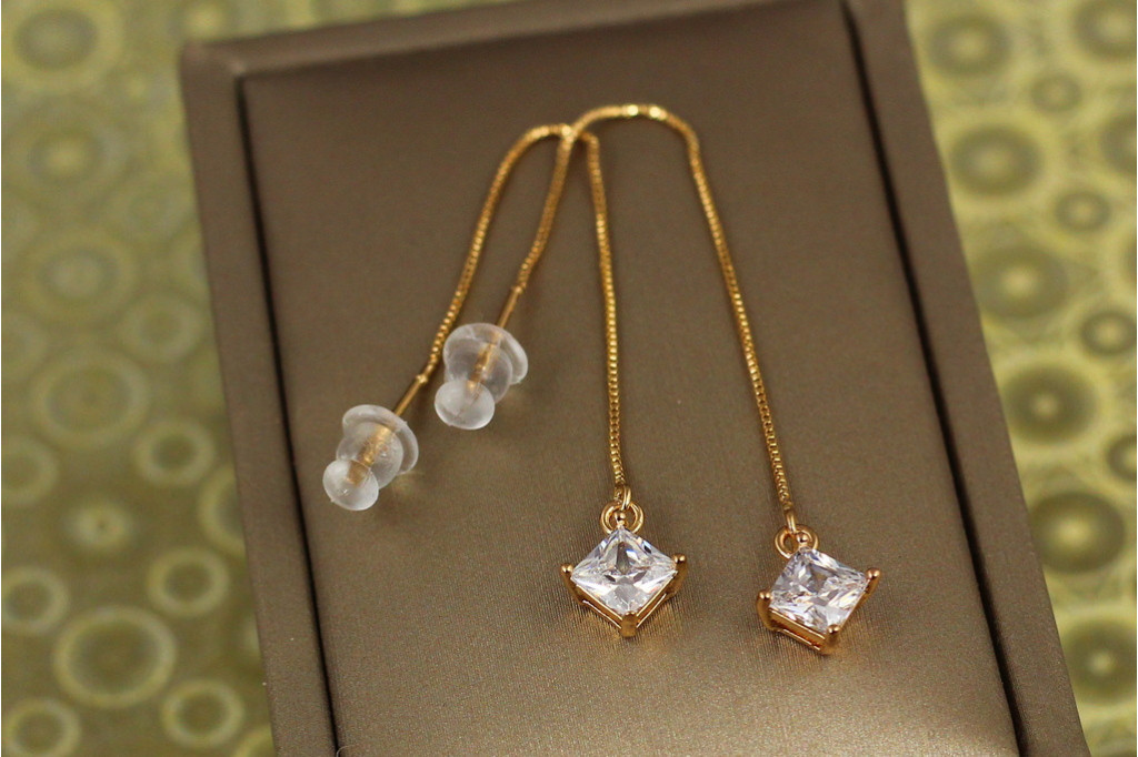 Серьги продевки Xuping Jewelry ромбики 7 мм золотистые
