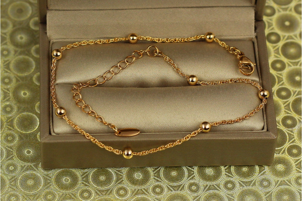 Браслет Xuping Jewelry на ногу корда з кульками 22 подовжувач 5 см золотистий